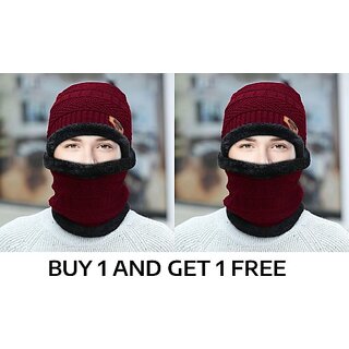 Fashlook Woolen Maroon Casual Winter Cap (Pack of 2)
