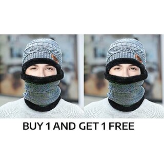 Fashlook Woolen Beige Casual Winter Cap (Pack of 2)