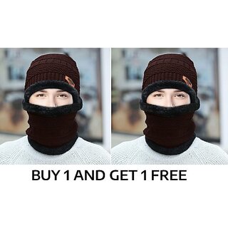 Fashlook Woolen Brown Casual Winter Cap (Pack of 2)