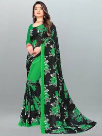 SVB Sarees Womens Green Colour Floral Printed Georgette Saree With Blouse Piece