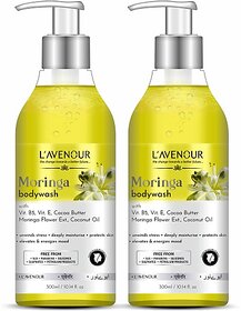 L'avenour Moringa Body Wash for Radiant & Smooth Skin | SLS & Paraben Free Shower Gel (2 x 300 ml)