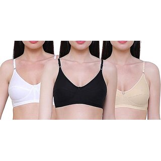 MINHA  Women's Cotton Non-Padded Wirefree White Color B Cup Everyday Bra for Daily Use Combo Set Pack of 3