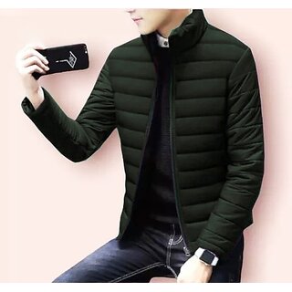 Fashlook Full Sleeve Solid Fluffy Green Jacket For Mens