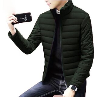 Fashlook Full Sleeve Solid Fluffy Green Jacket For Mens