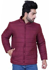 Fashlook Full Sleeve Solid Fluffy Maroon Jacket For Mens