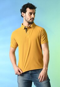 PrintCultr Solid Men Polo Neck Polyester Yellow T-Shirt