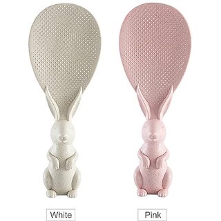 2PC Rabbit Standing Rice Spoon Non-Stick Rice Serving Rice Spatula Rice Vertical Kitchen Serving Spoon Rice Spoon Cooking Tableware (Plastic) Serving Spoon