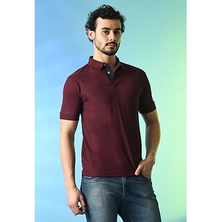 PrintCultr Solid Men Polo Neck Cotton Blend Maroon T-Shirt