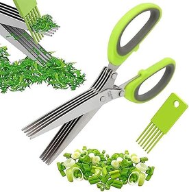 Stainless Steel Vegetable and Herb Scissor with 5 Blade Comb, Cleaning Brush