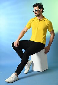 PRINTCULTR Men Solid Polo Neck Polyester Yellow T-Shirt