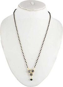 Brass and Alloy Gold Plated Mangalsutra for Women with Traditional Design and Elegant Black Beads
