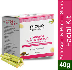 Globus Naturals Anti Acne Glycolic  Salicylic Acid 6 Step Facial Kit For Oil Control  Skin Lightening Suitable For Oily  Acne Prone Skin 40gm