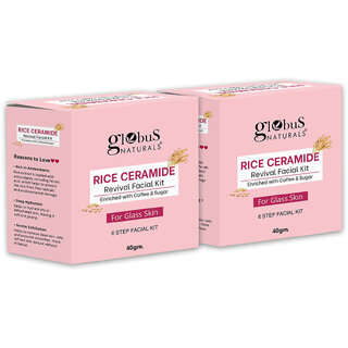Globus Naturals Rice Ceramide 6 Step Facial Kit For Korean Glass Skin 40gm Set of 2