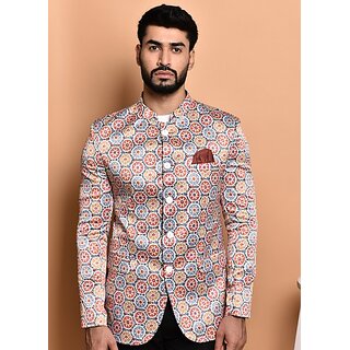PrintCultr Printed Mandarin Festive & Wedding Men Blazer (Multicolor)