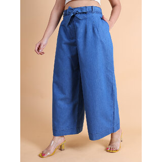 Granth Fashion Premium Denim Comfortable Palazzo (Light Blue)