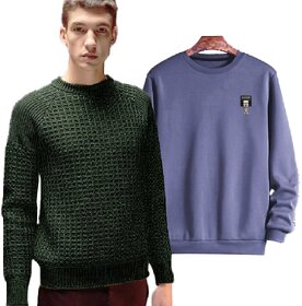 (Combo of 2) Fashlook Solid Green Full Sleeve Sweaters For Mens and Fashlook Mens Grey Solid Round Neck Full Sleeve Sweatshirt