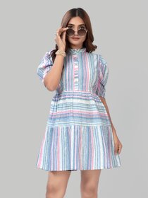 ZELZIS Women Stripe Fit  Flare Party Wear Cotton Dresses