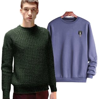 (Combo of 2) Fashlook Solid Green Full Sleeve Sweaters For Mens and Fashlook Mens Grey Solid Round Neck Full Sleeve Sweatshirt