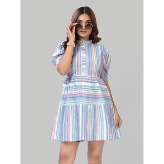 ZELZIS Women Stripe Fit  Flare Party Wear Cotton Dresses