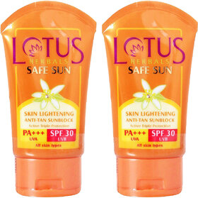 Lotus Herbals Skin Lightening Anti Tan Sunscreen Spf 30 Pa+++ Lightens Tan, Briad Spectrum Protection50G (Pack Of 2)