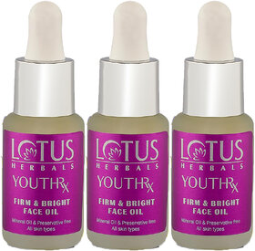 Lotus Herbals Youthrx Firm  Bright Face Oil  Bakuchiol Retinol  Vitamin C  Anti Ageing   15Ml( Pack Of 3)
