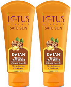 Lotus Herbals Safe Sun Detan After-Sun Face Scrub Walnut  Turmeric Exfoliates, Removes Tan100G (Pack Of 2)