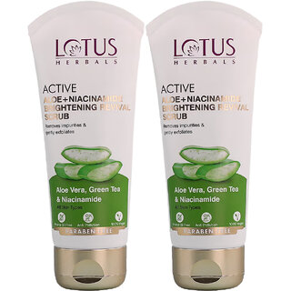 Lotus Herbals Active Aloe + Niacinamide Brightening Revival Scrub Removes Impurities  Exfoliates100Gm ( Pack Of 2 )