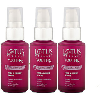 Lotus Herbals Youthrx Firm  Bright Face Serum Bakuchiol Retinol  Vitamin C Anti Ageing 30Ml  (Pack Of 3)