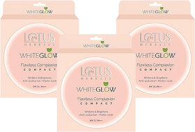 Lotus Herbals Whiteglow Flawless Complexion Compact  Caramel C3 Matte Look Spf 25 Anti Pollution 10G ( Pack Of 3)