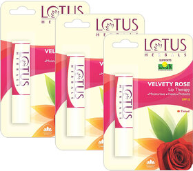 Lotus Herbals Lip Therapy Tinted Lip Balm  Velvety Rose Spf 15 Moisturises Heals  Protects Lips 4G ( Pack Of 3)