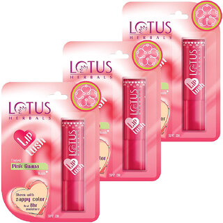 Lotus Herbals Lip Lush Tinted Lip Balm  Pink Guava Rush  Spf 20  8H Moisturisation  4G (Pack Of 3)