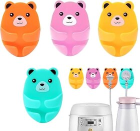 Cute Bears Wall Hooks 4 Different Colors Hooks Hanging Adhesive Hooks, Rurbeder Plug Wire Holder, Cartoon Bear Storage Hooks, Kitchen Gadgets (Colors- Sky, Orange, Yellow, Pink)(Pack of 6)