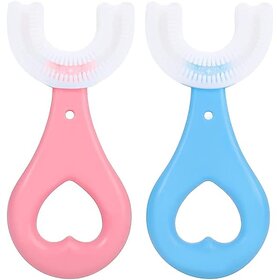 Toothbrush for Kids with U Shaped Silicone Brush Head for 360 Degree Cleaning Suitable For 2-6 Years Manual Heart Design Multicolor Pack of 2