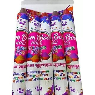 (Pack of 5) Herbal Multicolor Boom Boom Holi Color Fog Holi Color Powder (Pink)