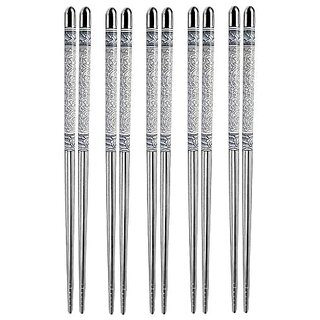 5 Pairs Reusable Metal Stainless Steel Chopsticks Dishwasher Safe Lightweight Easy to Use Metal Chop Stick Utensils