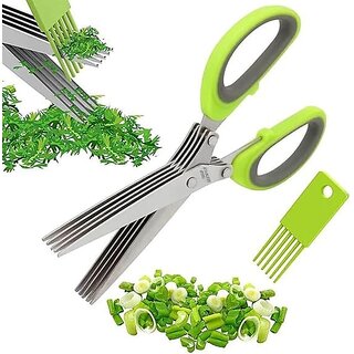 Stainless Steel Vegetable and Herb Scissor with 5 Blade Comb, Cleaning Brush