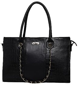 Vara Leather Bag For Women's Faux Leather Tote Handbag, Handbag For Women Black Crocodile Pattern, Chain Strap