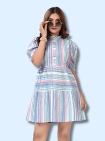 ZELZIS Women Stripe Fit  Flare Party Wear Cotton Dresses
