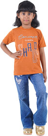 Kid Kupboard Cotton Girls T-Shirt, Orange, Half-Sleeves, 8-9 Years KIDS7403