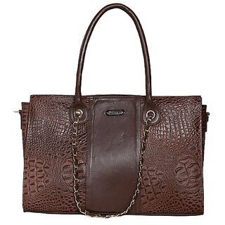 Vara Leather Bag For Women's Faux Leather Tote Handbag, Handbag For Women Black Crocodile Pattern, Chain Strap