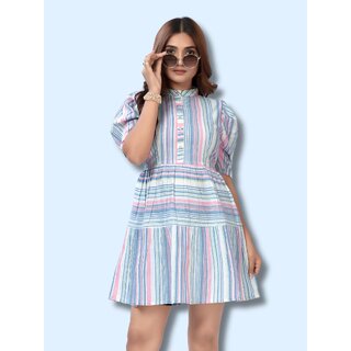 ZELZIS Women Stripe Fit  Flare Party Wear Cotton Dresses