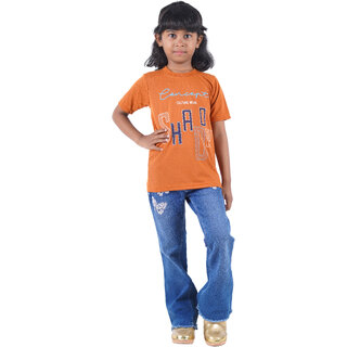 Kid Kupboard Cotton Girls T-Shirt, Orange, Half-Sleeves, 8-9 Years KIDS7403