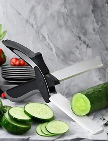 2-in-1 Kitchen Knife and Cutting Board Scissors, Black