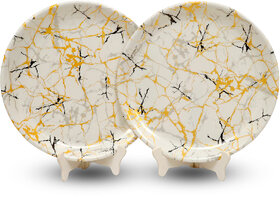 Aurka Melamine 12 Inch Full-Size Dinner Plates - White Base, Golden  Black, Set of 2, Durable  Stylish