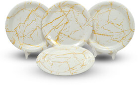 Aurka Melamine 11 Inch Full-Size Dinner Plates - White  Gold, Set of 4, Durable  Stylish