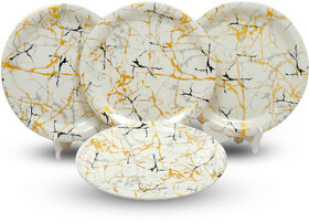 Aurka Melamine 11 Inch Full-Size Dinner Plates - White Base, Golden  Black, Set of 4, Durable  Stylish
