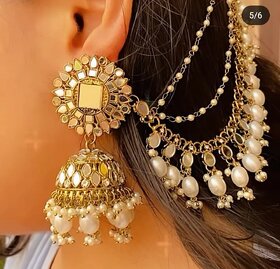 Beautiful Jhumka Earrings with Kaan Chain and Tikka Set