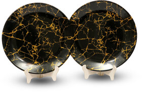 Ariya Melamine 10.5 Inch Dinner Plates - Black & Gold, Set of 2 | Durable, Lightweight & Easy to Clean