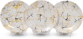 Ariya Melamine 10.5 Inch Dinner Plates - White Base, Golden & Black, Set of 3 | Durable, Lightweight & Easy to Clean