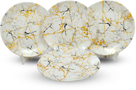 Ariya Melamine 10.5 Inch Dinner Plates - White Base, Golden & Black, Set of 4 | Durable, Lightweight & Easy to Clean